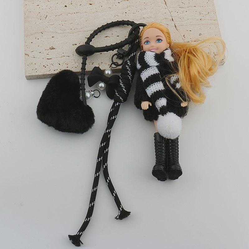 Picture of Cross-Border Curly Hair Barbie Princess Doll Bag Pendant Autumn and Winter Sweater Scarf Black Doll Keychain Pendant Trendy