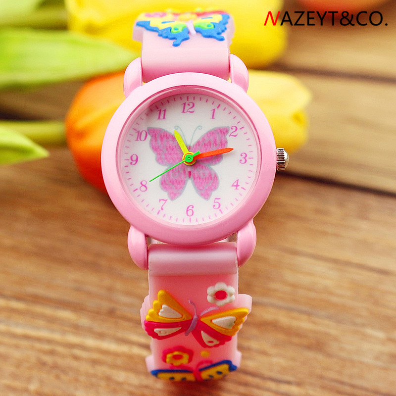 Foreign trade new 3D children's quartz watch primary school boys and girls cute butterfly silicone jelly watch