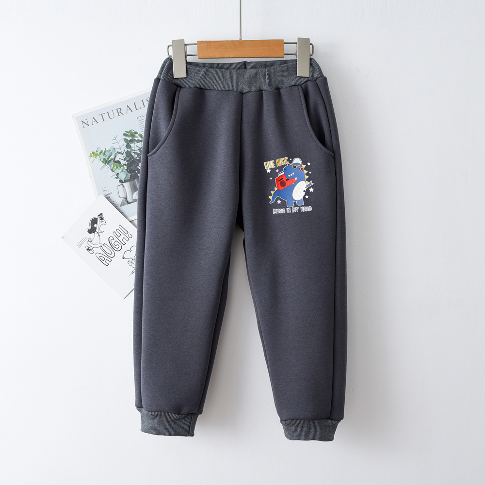 Picture of Winter Children's fleece-lined Sports Pants Thickened Dinosaur New Boys' Casual Pants Winter Children's Wear Silver Fox Velvet Sweatpants