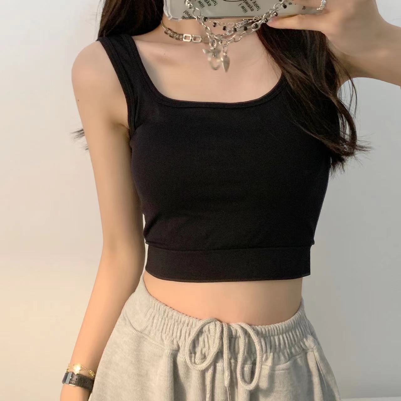 1809 New Camisole Women's Belt Chest Pad One-piece No Steel Ring Sports Beautiful Back Navel Exposure All-match Outer Wear Base