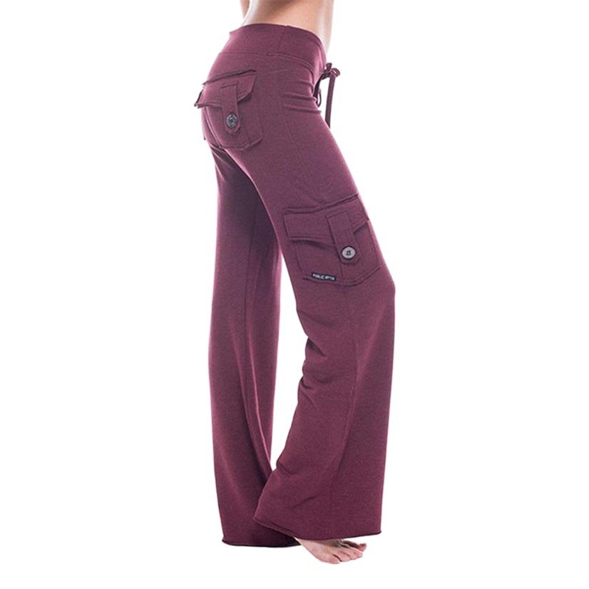Autumn 2023 European and American foreign trade solid color explosions elastic waist button multi-pocket yoga pants