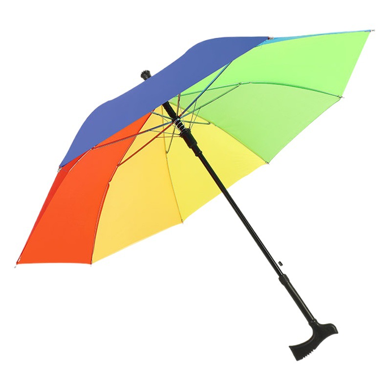 Spot Rainbow Eight Bone Old Man Cane Umbrella Straight Umbrella Gift Umbrella Non-slip Crutch Umbrella Outdoor Golf Umbrella