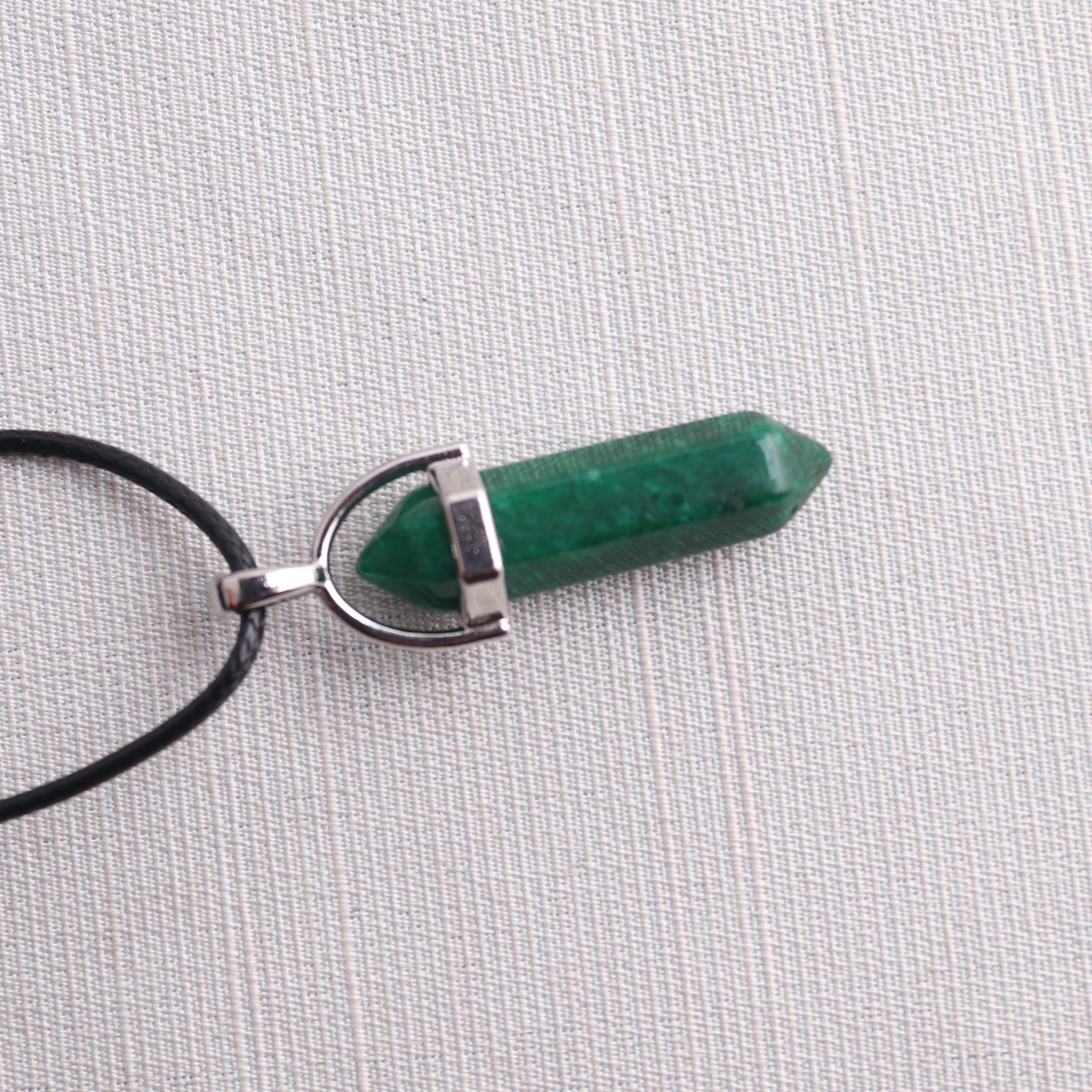 Picture of Natural Stone Hexagonal Pendant European and American Natural Crystal Hexagonal Prism Bullet Hexahedral Black Wax Rope Necklace