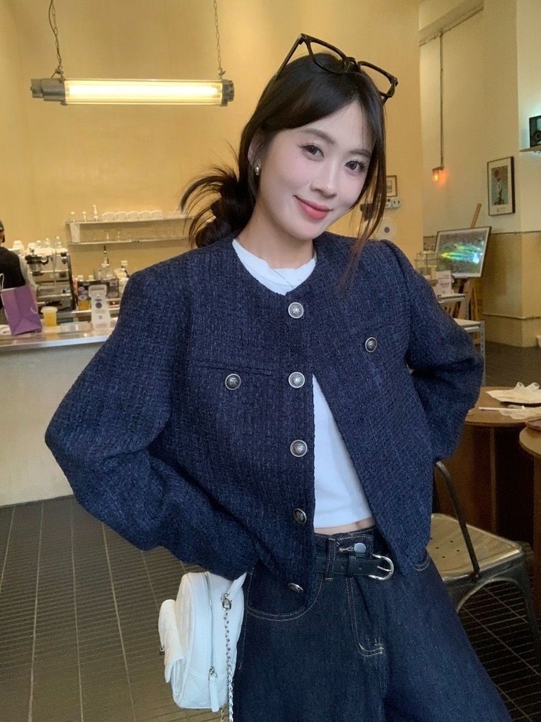 Small Chanel Style Short Coat Women's Autumn and Winter New Retro Socialite Elegant High-end Slim Long-sleeved Jacket Tops