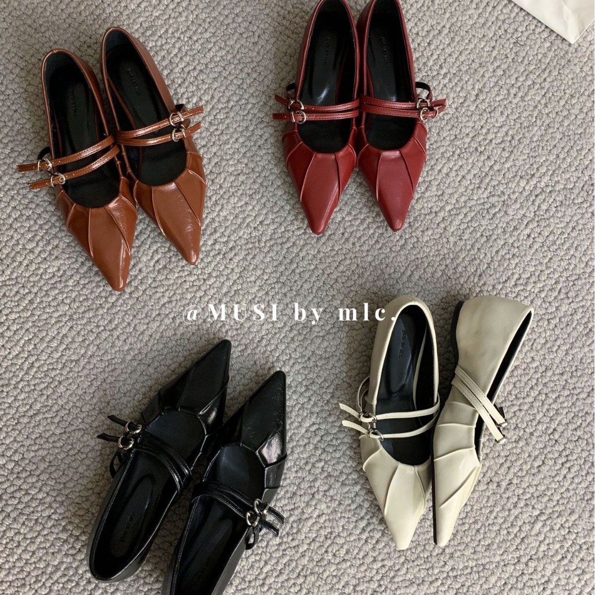2024 New Autumn Style Pointed Toe Belt Buckle Soft Sole Slip-On Versatile Beanie Ballet Women's Shoes