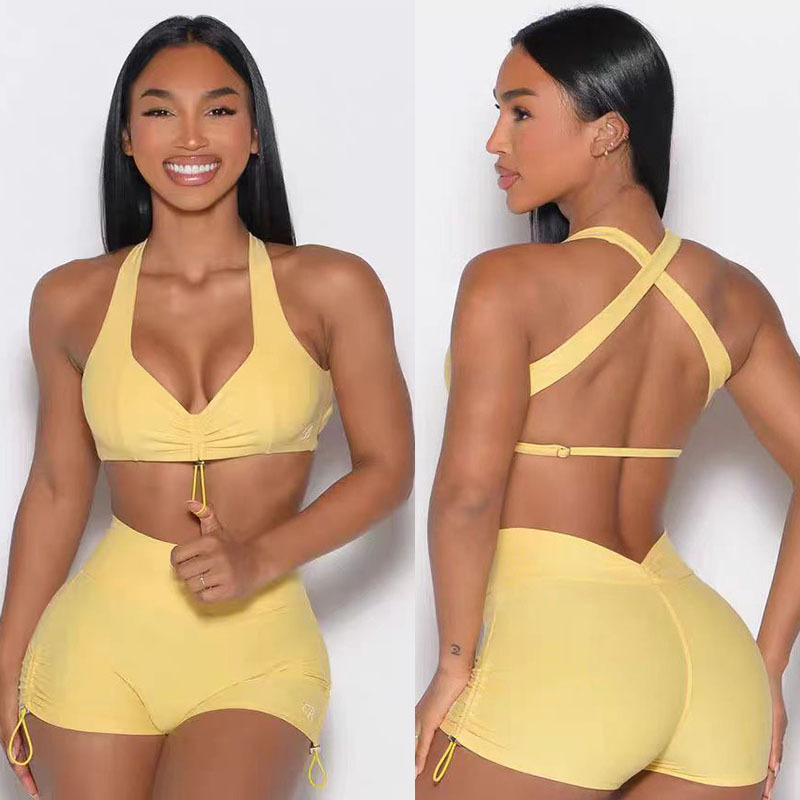 Foreign Trade Yoga Bra Women's Drawstring Sexy Beautiful Back Sling Push-Up Candy Color Sports Bra Yoga Fitness Wear Women