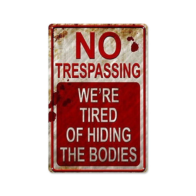 Picture of 2024No Trespassing Retro Public Warning Sign Iron Painting Background Wall Frameless Decorative Hanging Painting