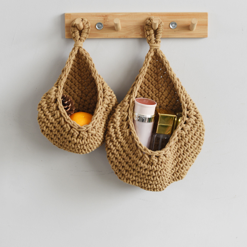 Picture of Water Drop Net Pocket Hand Woven Bird Nest Net Cotton Rope Hemp Rope Crocheted Fruit Storage Bag Vegetable Plant Wall Hanging Pocket