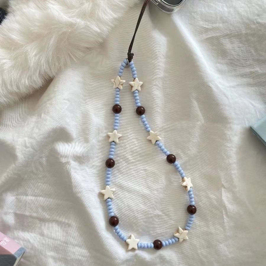 Ins Turquoise Star Beaded Mobile Phone Chain Contrast Color Niche Handmade Lanyard ccd Camera Chain Bag Pendant Decoration