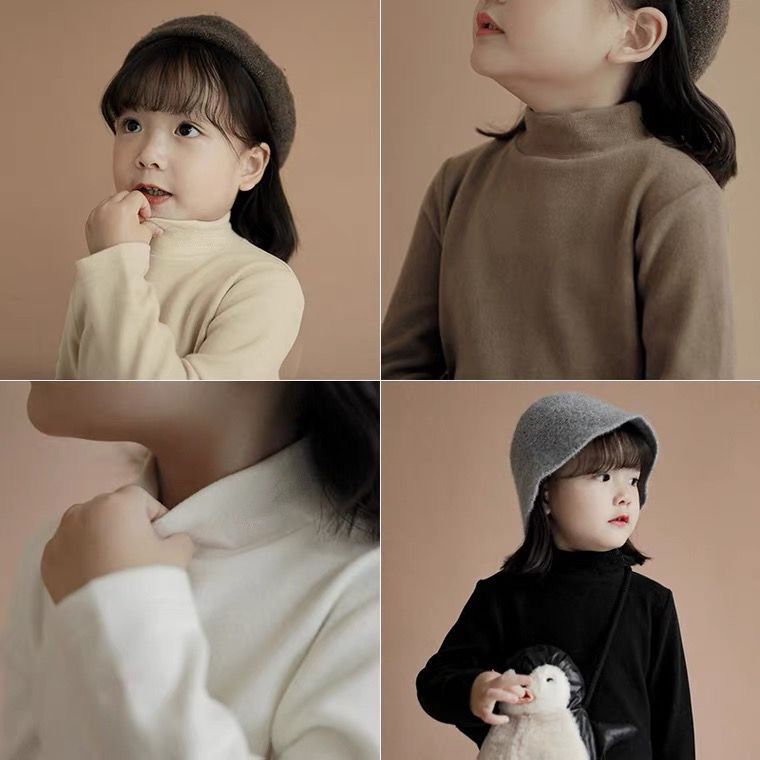 Children's Base Layer Autumn and Winter Boys' and Girls' Thickened Thermal High-Neck Long-Sleeve T-Shirt Thermal Underwear for Kids