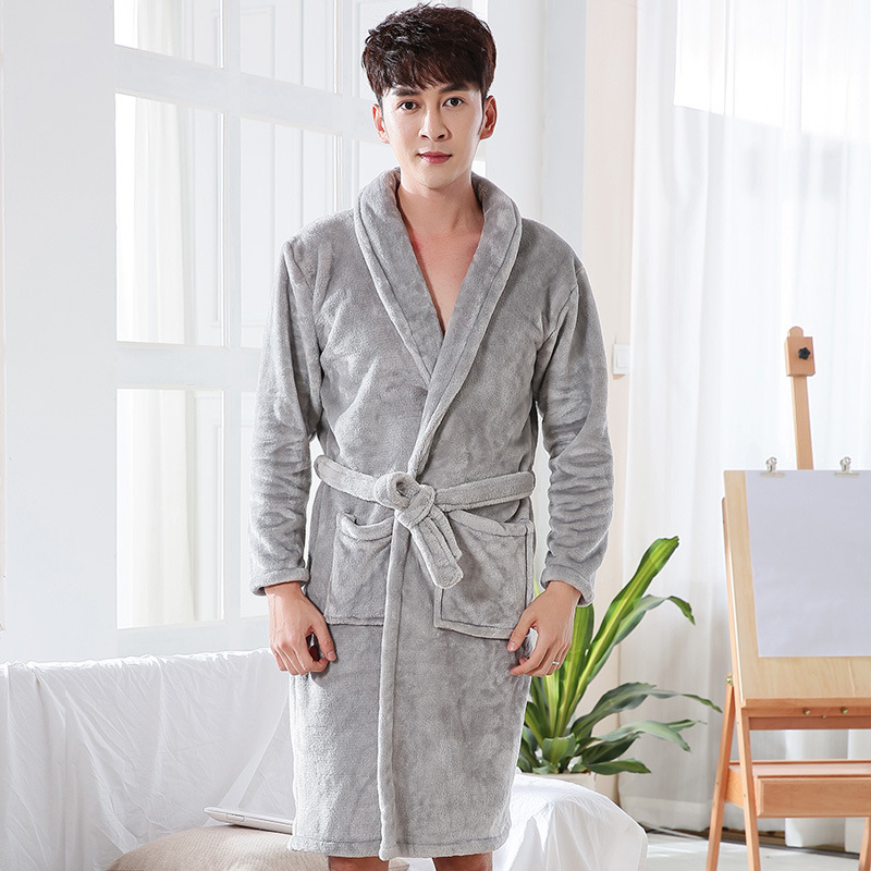 Picture of Factory in stock Flannel Nightgown Exlongation Coral Fleece Bathrobe Couples Home Clothes Pajamas Autumn and Winter Bathrobe for Men and Women