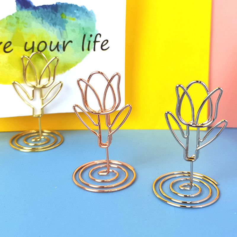Tulip Notes Holder Flower Pattern Desktop Card Holder Rose Gold Tulip Card Holder Creative Message Holder