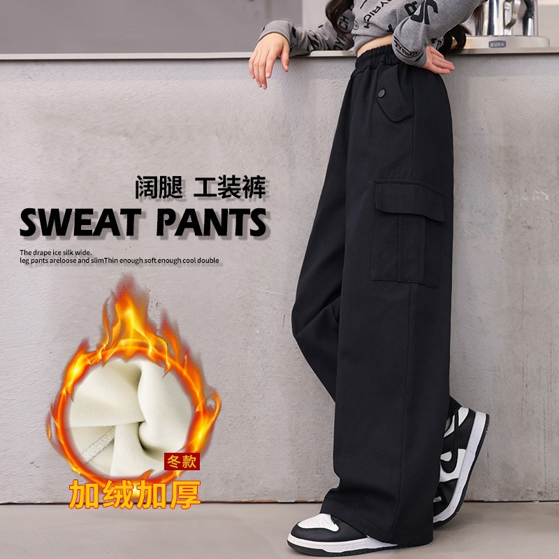 Children's Pants Spring and Autumn Girls' Cover Pants fleece-lined Straight Leg Pants Autumn Girls' Casual Sports Pants