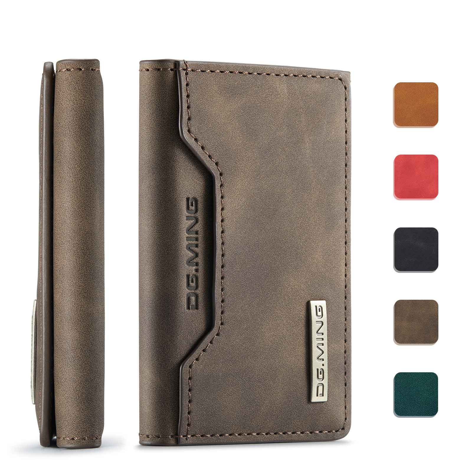 Picture of DG.MING brown three-fold card case card case high-grade retro PU card case leather case multi-functional magnetic small card case