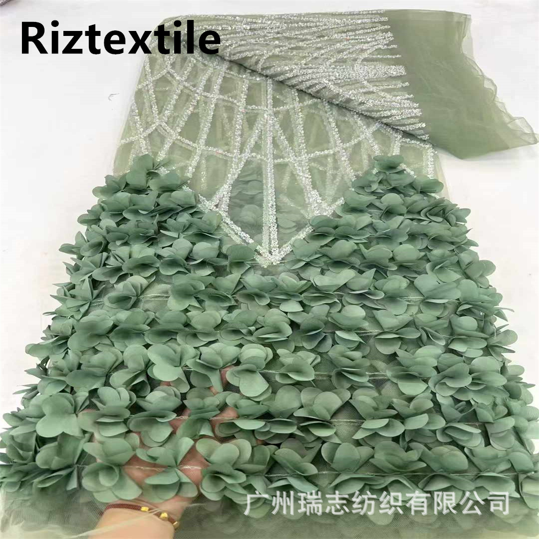Heavy Industry Three-Dimensional Flower Nail Diamond Mesh Embroidered Lace Fabric Wedding Dress Hanfu Cheongsam Embroidered Cloth Lace