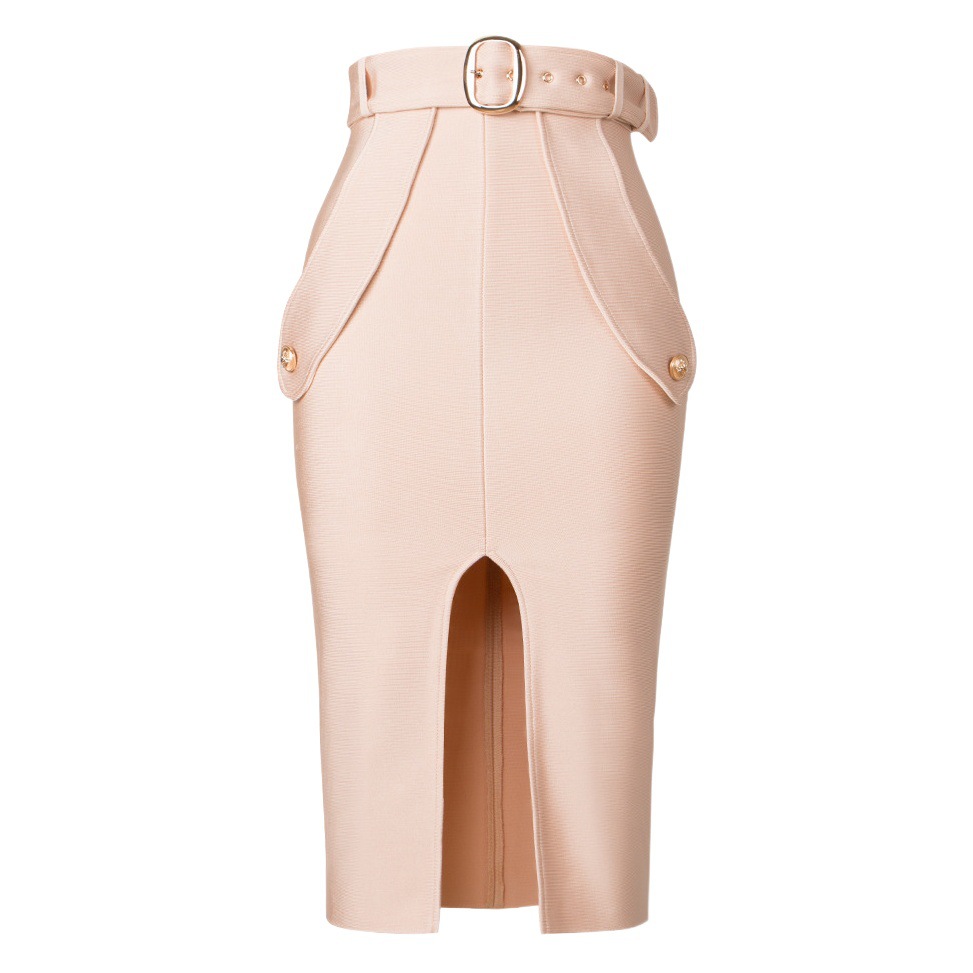 European and American Fashion Women's Hovnig Socialite High-end Belt Decorative Buckle Split Knitted Tight Bandage dress