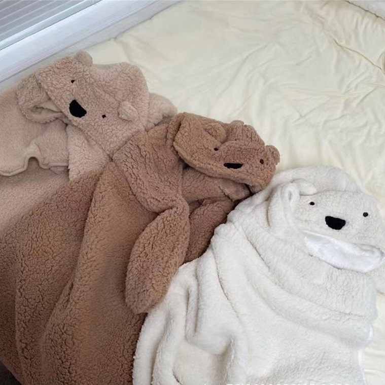 Picture of Ins Cartoon Bear Shawl Cape Winter Out Warm Thickened Cloak Student Office Lunch Break Blanket Women