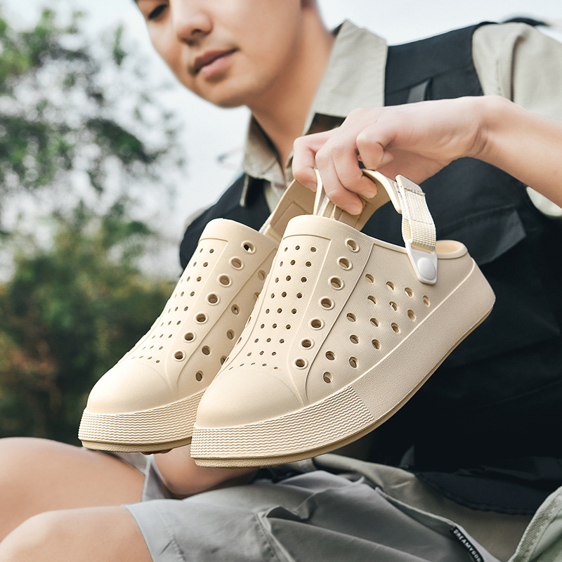 Heron Lazy Cave Shoes Summer Outer Wear Lazy Men's Half Slippers Wading Hollow Beach Shoes Light Sandals and Slippers Korean Style