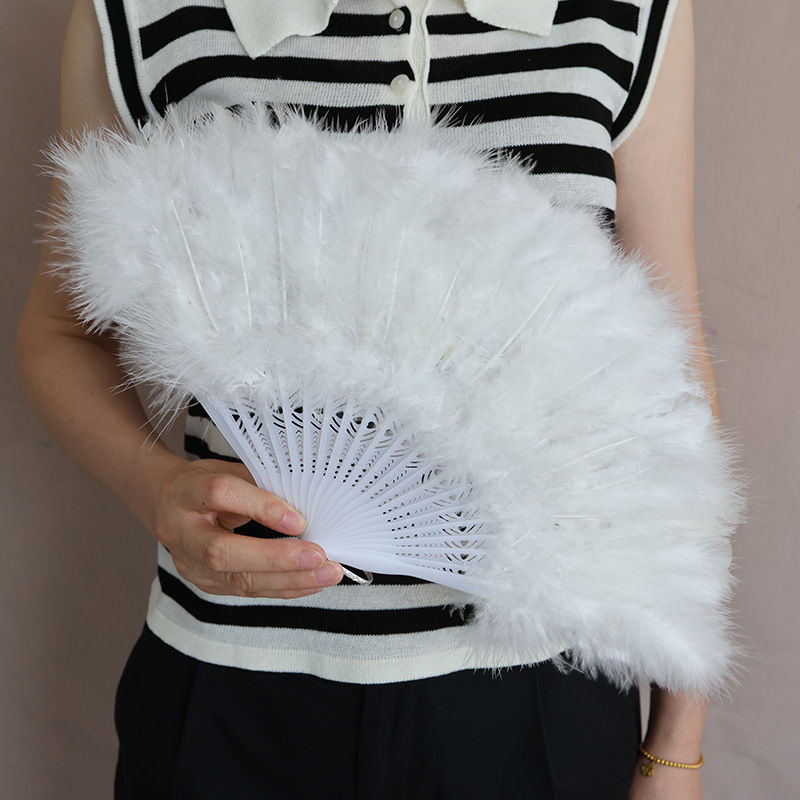 Picture of Wholesale full feather fan thickened feather feather fan stage performance props dance performance antique folding fan