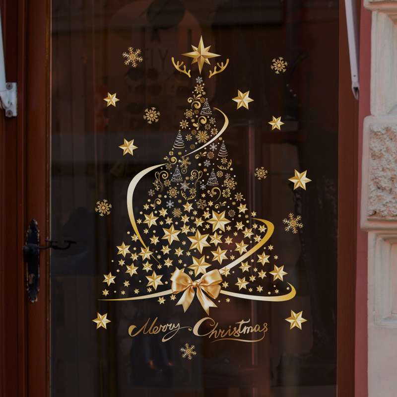 Christmas Golden Stars Christmas Tree Glass Decorative Stickers Shop Window Holiday Decorative Stickers SDJ-34177