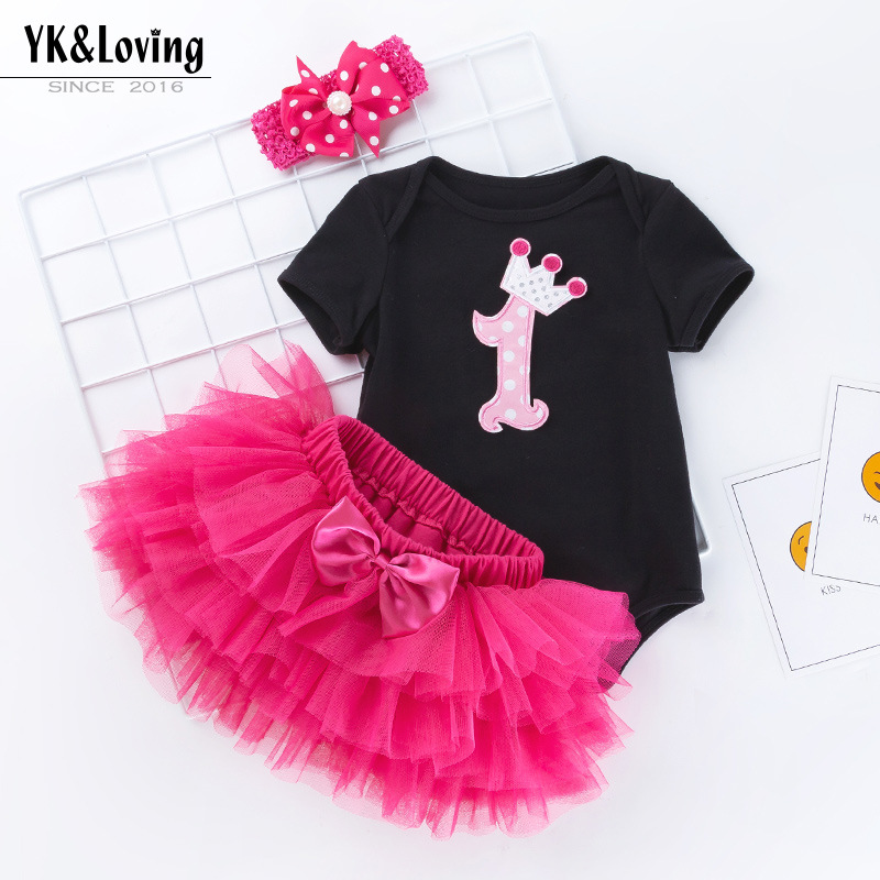 Picture of Cross-border Children's Wear Baby Birthday Dress Black and White Short-sleeved Climbing Dress Princess Dress suit Summer Baby One-year-old Party Dress