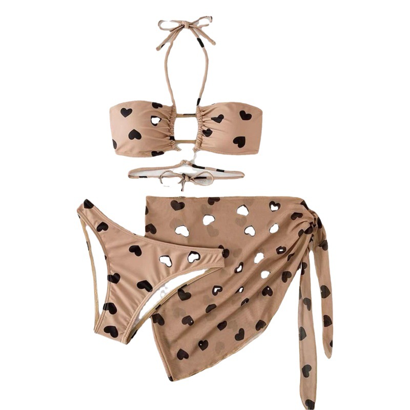 2023 New Hot Selling Heart Printed Split Bikini Swimsuit Three-Piece Set European and American Cross-Border Swimwear