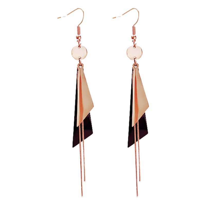 Real Gold Electroplating Cold Style Earrings, Elegant and Stylish, Long Trendy Rose Gold Earrings for Women, Triangular Tassel Ear Hooks