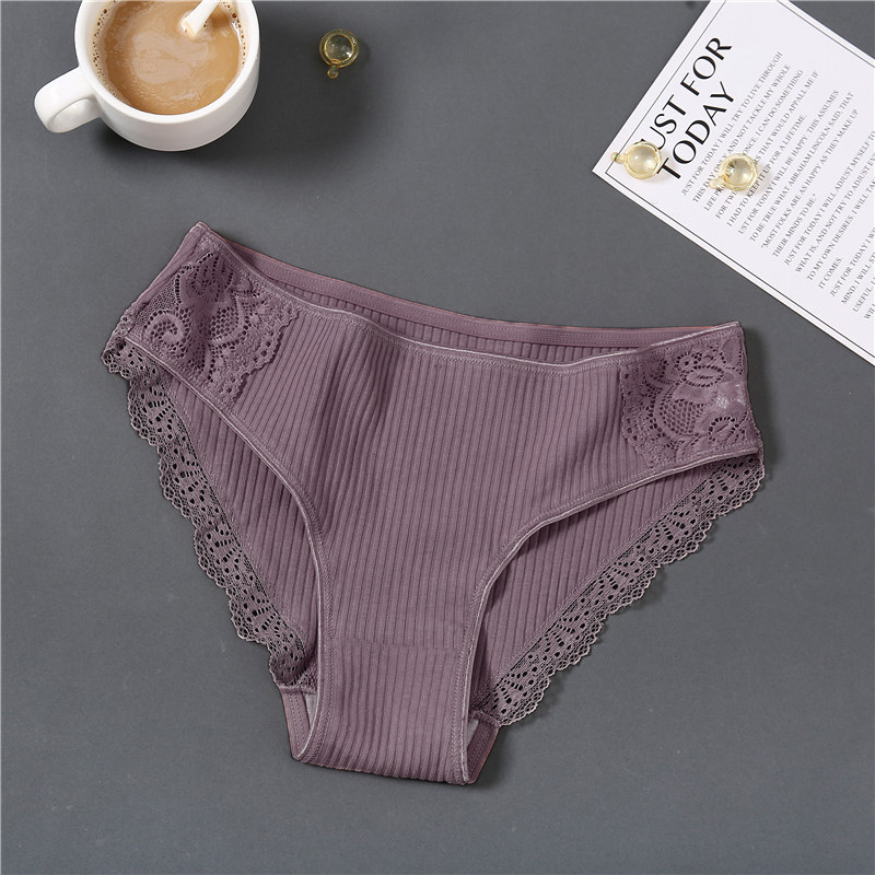 Picture of AliExpress youth underwear women's striped student cotton lace briefs mid-waist solid color women's underwear