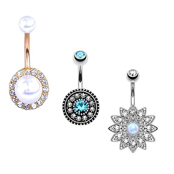 wish AliExpress Amazon ebay Pearl vintage Opal suit navel ring navel button piercing jewelry