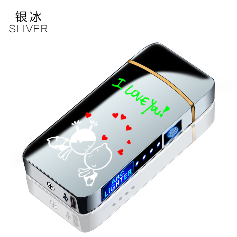Picture of Fingerprint Induction Unlocking Arc Lighter Charging Cool Creative Windproof Boys Birthday Gift Male Electronic Lettering
