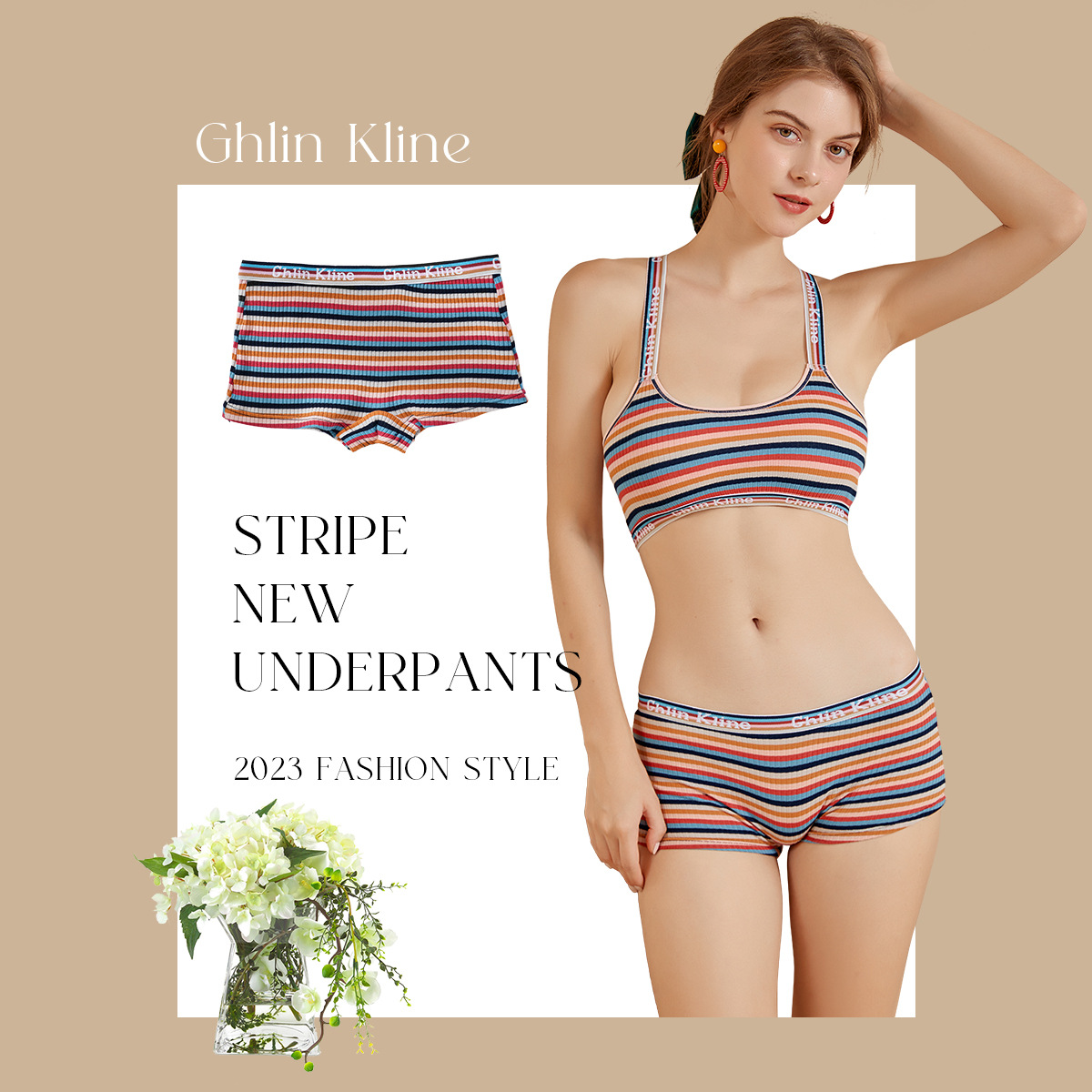Vintage Striped Boxer Panties Women's Mid-Waist Boxer Panties Fashion European and American Large Size Pure Cotton Panties