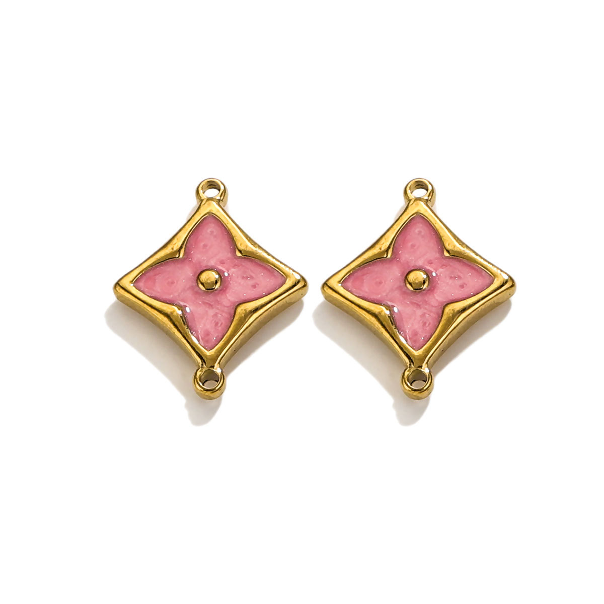 Picture of Spot Wholesale Strong Color Retention Electroplating 18K Gold-Plated Inlaid Four-Leaf Clover Double Hanging Bracelet Necklace DIY Jewelry Accessories