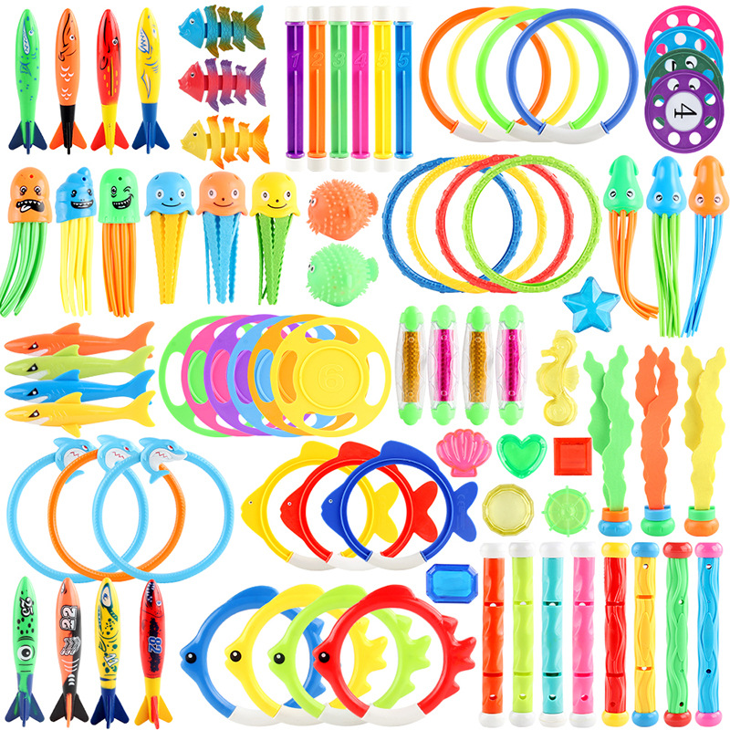 Amazon Hot Sale Swimming Diving Toys Kids Pool Treasure Hunt Diamond Diving Torpedo Water Ring Set Toy