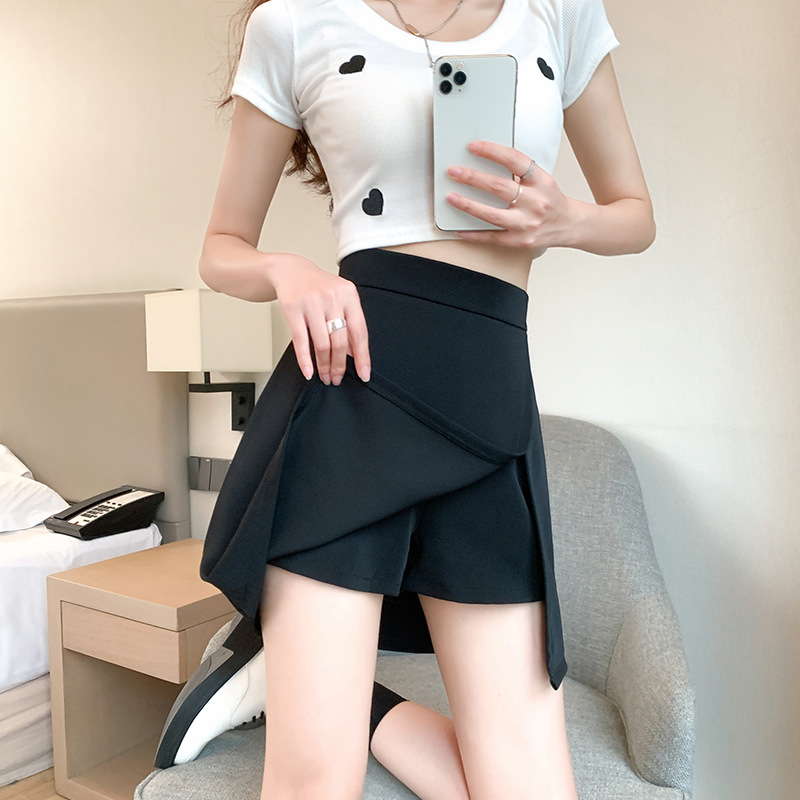 High Waist Culottes Summer Three-point Shorts Women's Slim-fit Casual Sports Women's Pants Anti-slip Black Hip Skirt Outer Wear