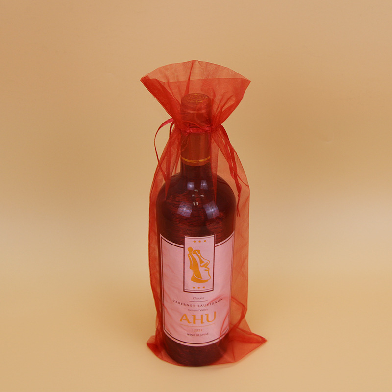 Picture of Drawstring wine bag yarn bag organza drawstring gift yarn bag drawstring red wine gift packaging bag in stock straight hair