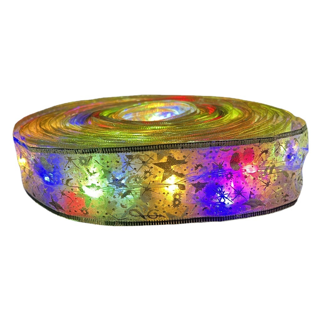 Christmas Decorations LED Light Double Layer Ribbon Light String Christmas Tree Decoration Luminous Bronzing Ribbon Christmas Supplies