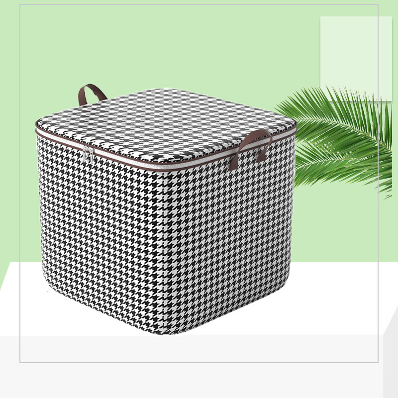Simple houndstooth storage bag wholesale bedroom storage box oversized moving bag non-woven storage basket manufacturers