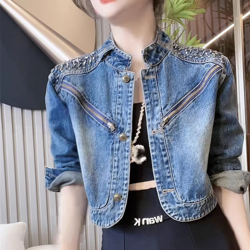 Picture of 2025 Short European Style Diamond-Encrusted Early Autumn Women's New Denim Short Outwear for Women in Spring & Fall, High-End, Super Good-Looking and Unique