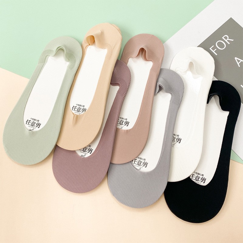 Spring and summer free cut ice silk VU boat socks women's thin all-match silicone non-slip anti-drop cotton bottom round mouth invisible socks