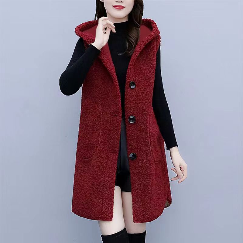 Picture of Lambswool 2023 vest autumn and winter fashion style mid-length coat plus size fat sister thickened hooded outer fashion