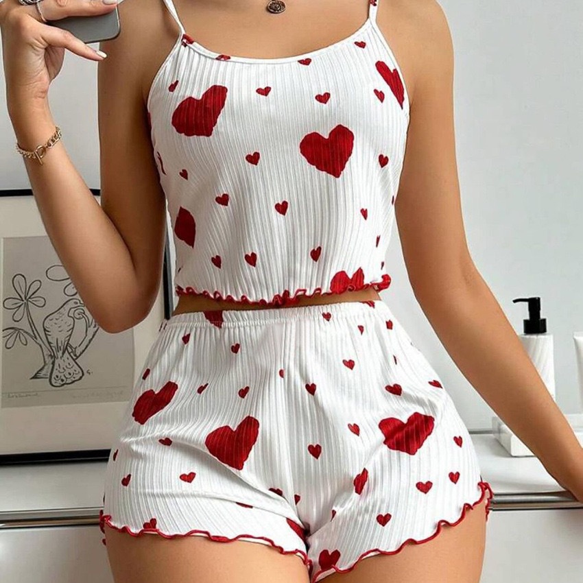 Cross-border Hot-selling Women's Home Clothes Love Printed Sling Shorts Casual Pit Strip Outwear European and American Women's Pajamas