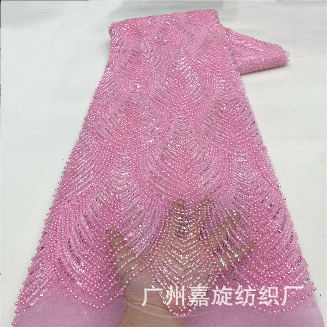 Reworked cascading V-line nail beaded beaded wedding dress lace fabric Handmade Beaded lace