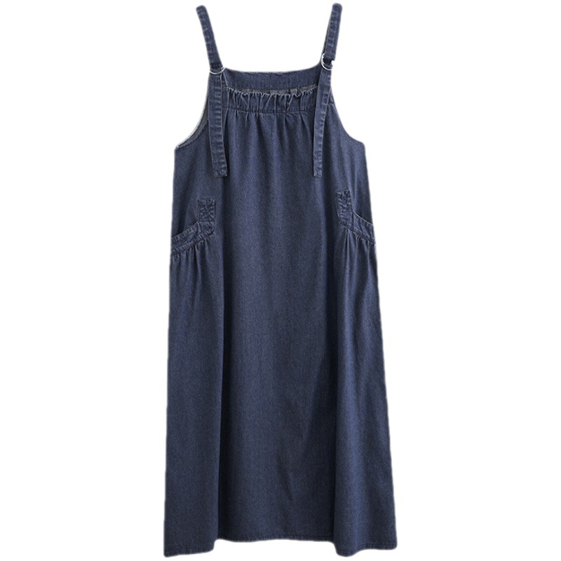 Picture of Plus Size Women's Clothing 2025 Spring and Summer New Suspender Long Skirt Loose Slimming Look Denim Suspender Skirt Large Hem Dress