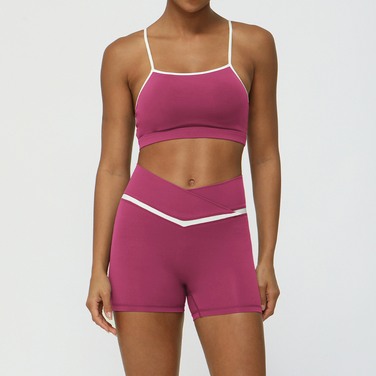 Picture of Cross-border New Contrast Color Yoga Clothing suit Naked Hip Lifter Sports Leisure Fitness Clothing suit Cross Waist Yoga Pants