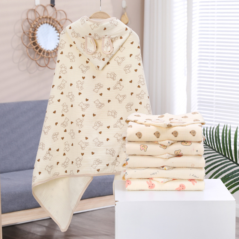 Children's Bath Towel Four-layer Cotton Gauze Class A Soft Breathable Hooded Cloak Cute Cartoon Cloak Available for Four Seasons