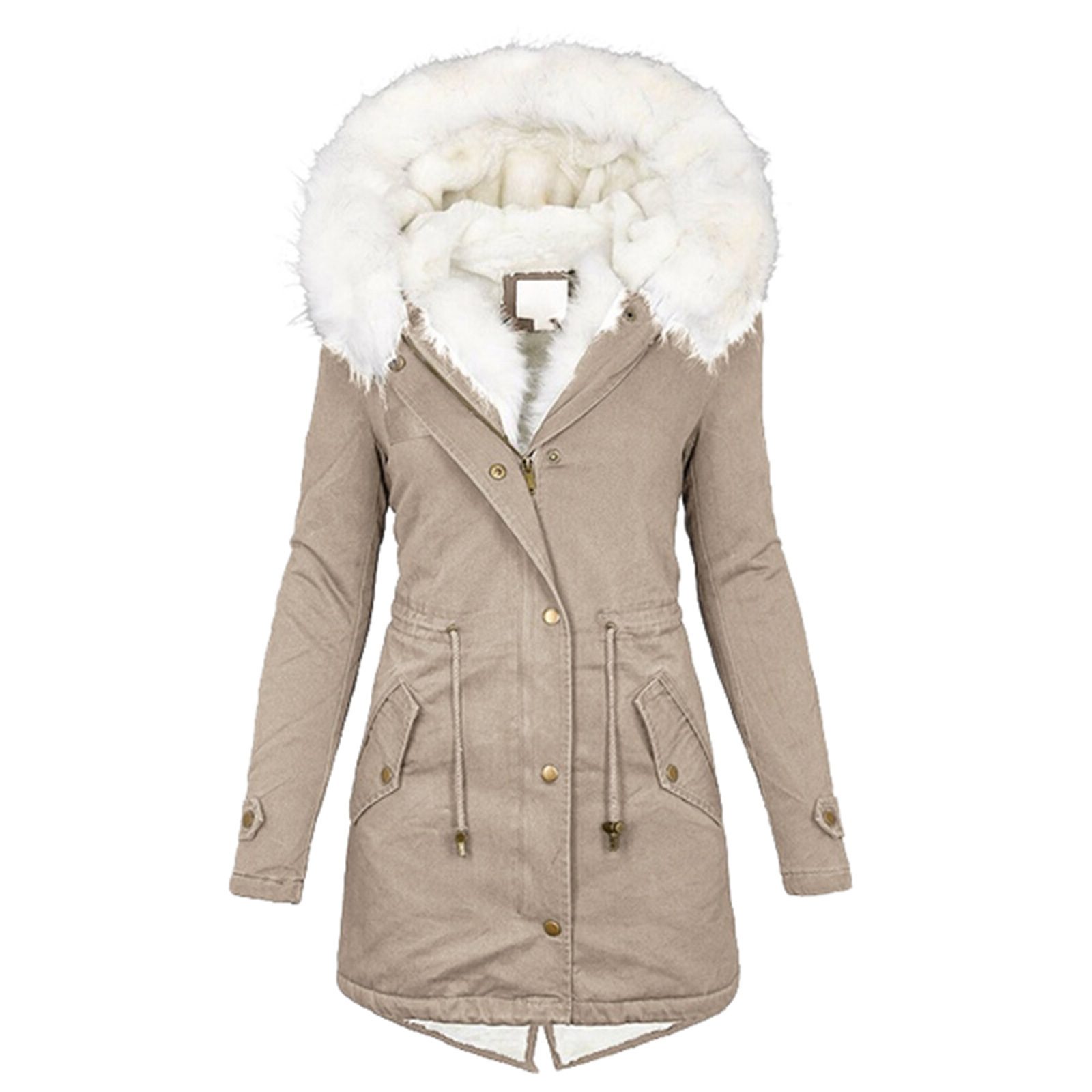 Picture of Autumn and Winter Hot Selling Export New Large Size Cotton Outwear Hooded Fur Collar Waist Thickeneded Mid-Length Women's Cotton Outwear
