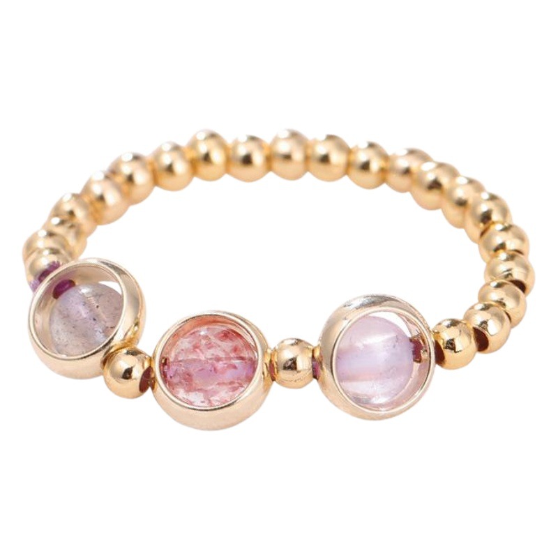 Strawberry Crystal Ring Female Gift Best Friend Electroplated White Golden Crystal Ring Forest Style Exquisite Hand Jewelry