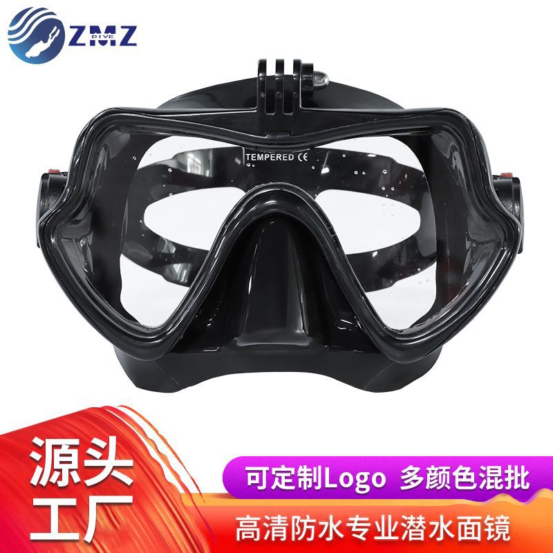 Cross-Border Diving Goggles, Anti-Choking Tempered Glass Lenses, Silicone Camera Holder, Professional Equipment for Snorkeling and Freediving