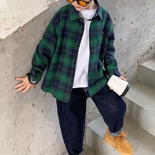 Picture of Boys' Cotton Shirt Long-sleeved 2023 New Western Style Korean Style Middle and Large Children's Summer Boys' Shirt Top Trendy