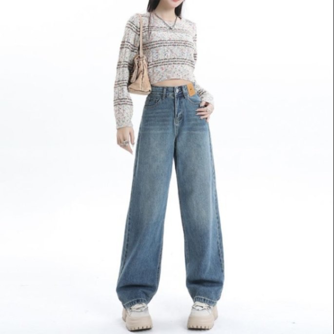 Jeans Women's Straight Tube Loose Spring Autumn and Winter 2024 New High Waist Slimming Small Wide Leg Pants